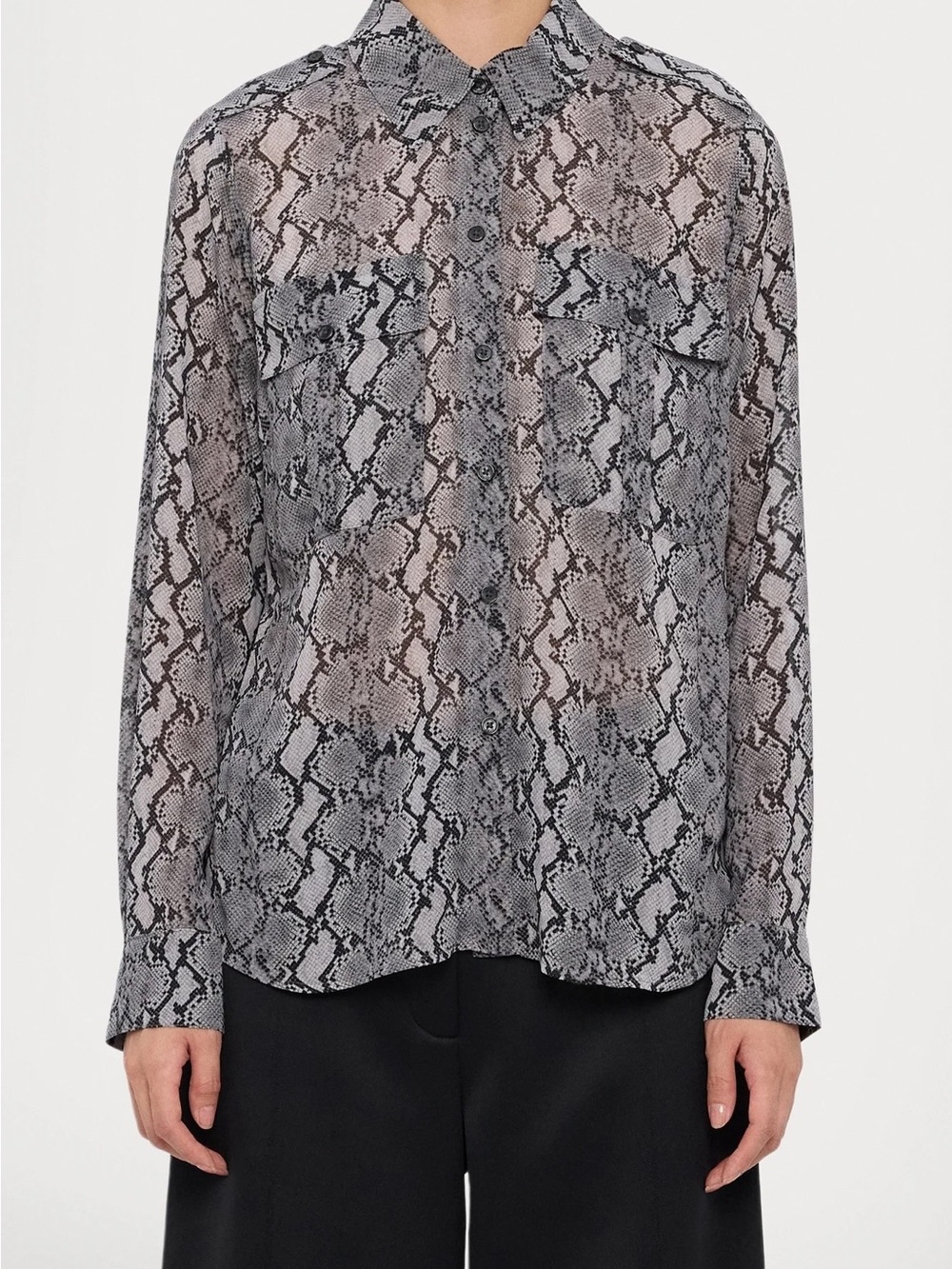 Equipment Snake Print Silk Button Down Blouse